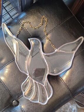 Large Stained (Clear)Glass Dove Suncatcher - Clear Glass with Gold Chain